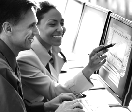 two business people working on a web site